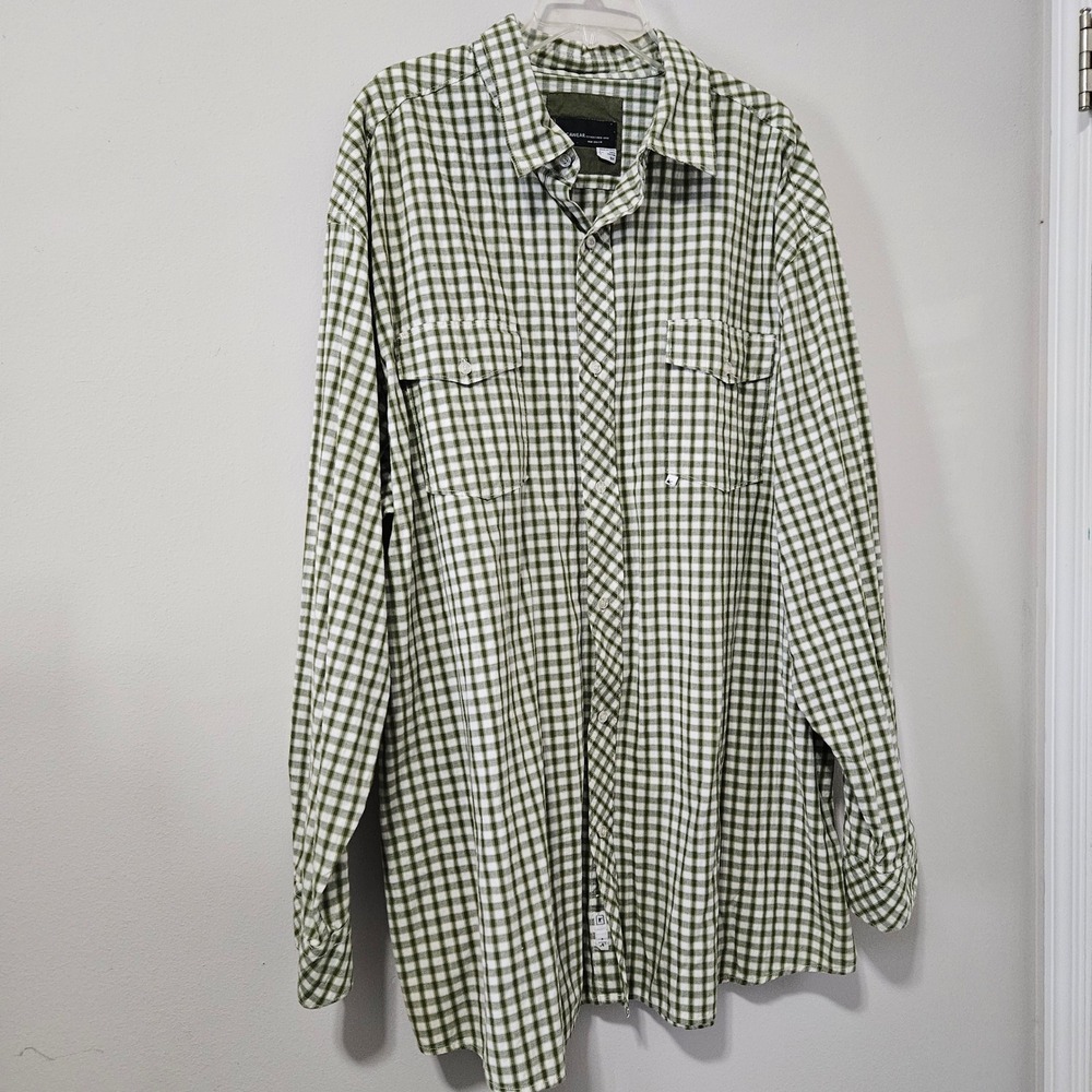 Rocawear Mens 5X Green Gingham Plaid Button Down Shirt Long Sleeve Cotton‎ 5XL